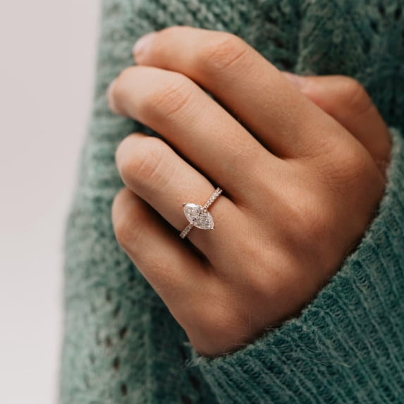 Cora Jewellery 1.5CT Marquise Moissanite Engagement Ring For Women, 10K White Gold