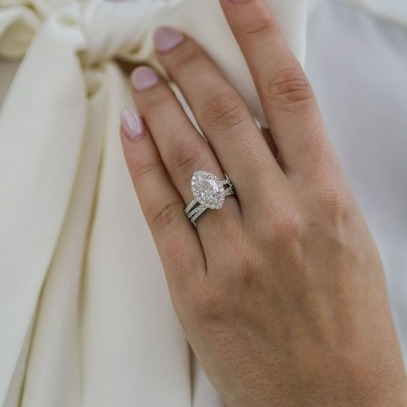 Cora Jewellery 1.5CT Marquise Moissanite Halo Engagement Ring For Women, 14K White Gold