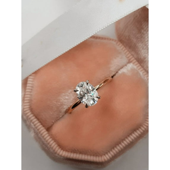 Cora Jewellery 1.5CT Oval Moissanite Hidden Halo Engagement Ring For Women, 14K Rose Gold