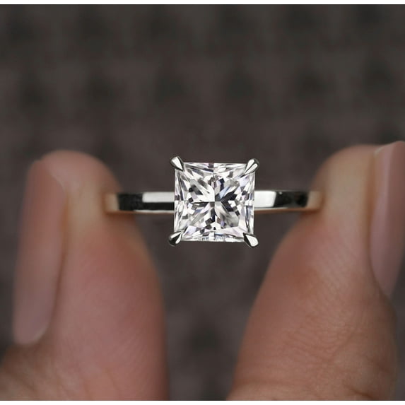 Cora Jewellery 1.5CT Princess Moissanite Hidden Halo Engagement Ring for Women, 18K White Gold, 7.5 US