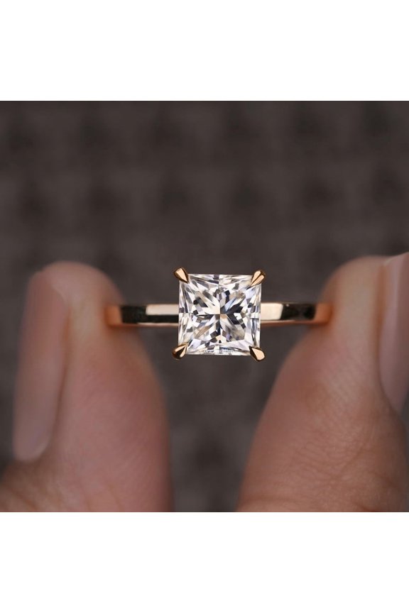 1.5CT Princess Moissanite Cathedral Setting Solitaire Engagement Ring for Women, 10K Rose Gold, 3.5 US