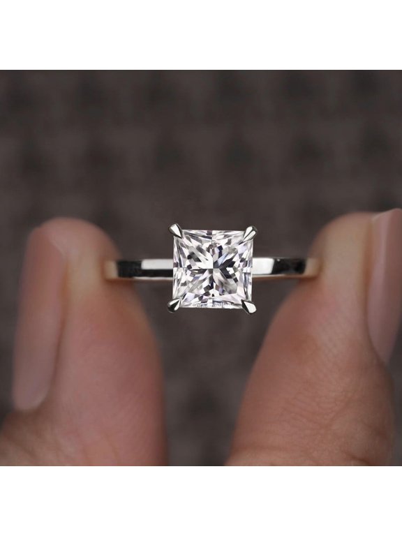 1.5CT Princess Moissanite Cathedral Setting Solitaire Engagement Ring for Women, 10K White Gold, 9 US