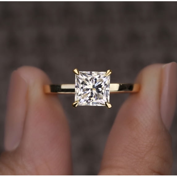 Cora Jewellery 1.5CT Princess Moissanite Cathedral Setting Solitaire Engagement Ring for Women, 10K Yellow Gold, 12 US