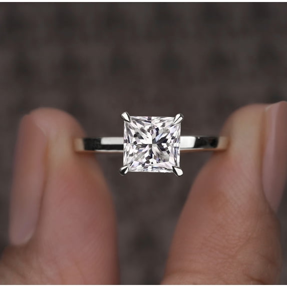 Cora Jewellery 1.5CT Princess Moissanite Cathedral Setting Solitaire Engagement Ring for Women, 18K White Gold, 4 US