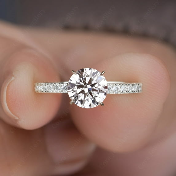 Cora Jewellery 1.5CT Round Hidden Halo Engagement Ring For Women, 10K White Gold, 8 US