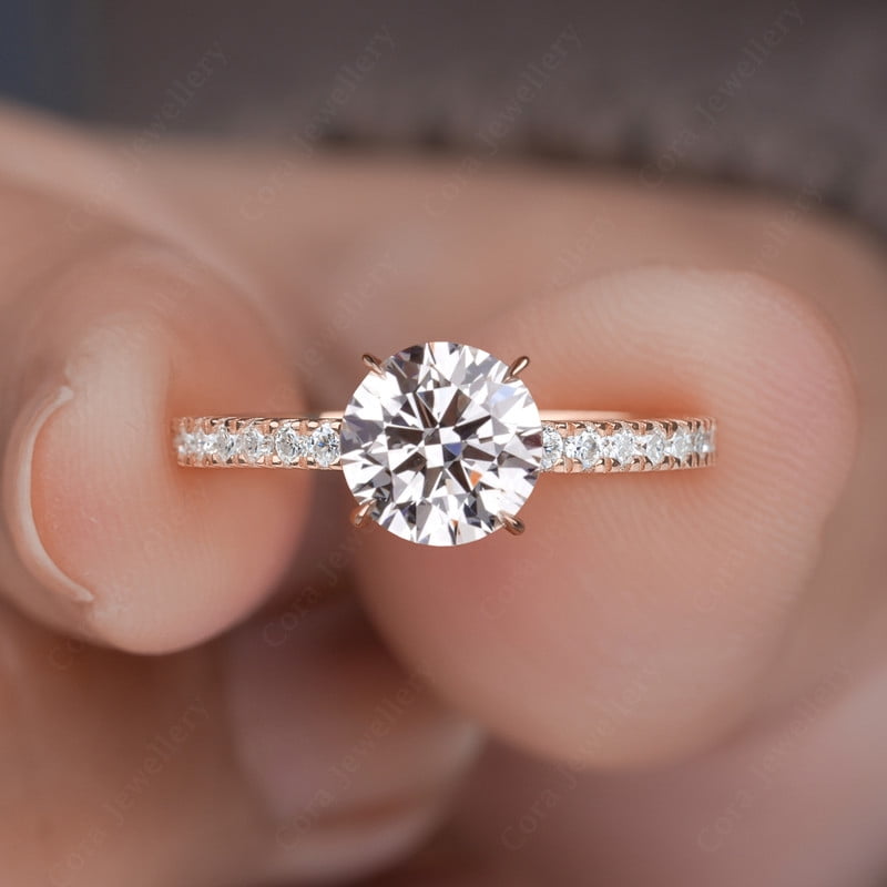 Cora Jewellery 1.5CT Round Moissanite Engagement Ring For Women, 10K Rose Gold, 7 US