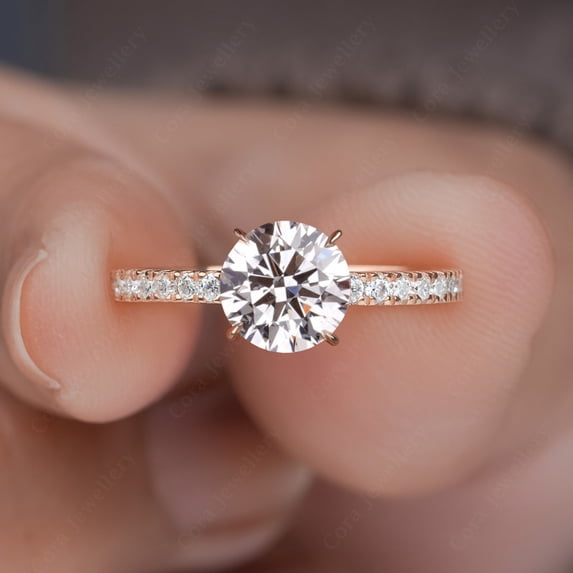 Cora Jewellery 1.5CT Round Moissanite Engagement Ring For Women, 18K Rose Gold, 12 US
