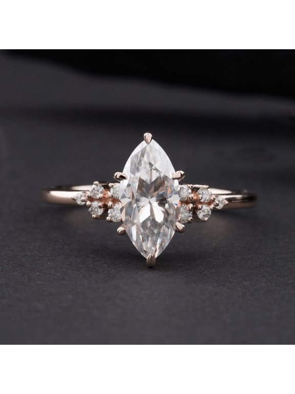 1.5CT Snow Drift Style Marquise Moissanite Engagement Ring For Women, 10K Rose Gold