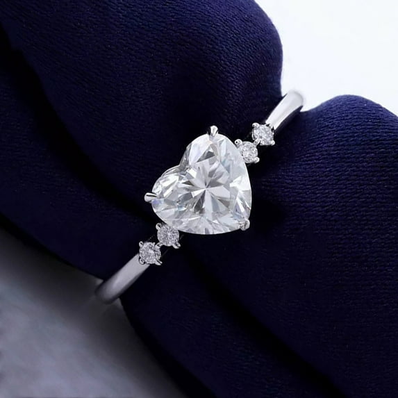 Cora Jewellery 1.65CT Heart cut 5 stone Moissanite Engagement Ring For Women, 10K White Gold