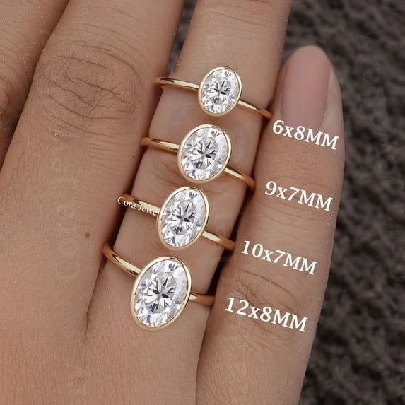 Cora Jewellery 1.68CT Bezel set Oval Moissanite Enagagement Ring for Women, 10K Rose Gold