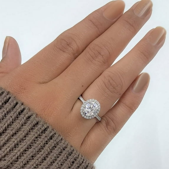 Cora Jewellery 1.6CT Oval Moissanite Halo Engagement Ring For Women, 14K Yellow Gold