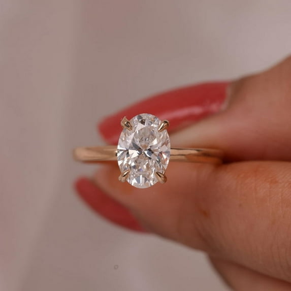 Cora Jewellery 1.7CT Oval Solitaire Moissanite Engagement Ring For Women, 14K Rose Gold