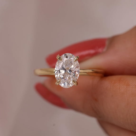 Cora Jewellery 1.7CT Oval Solitaire Moissanite Engagement Ring For Women, 14K Yellow Gold