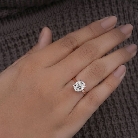 Cora Jewellery 10x8MM Oval Moissanite Engagement Ring For Women, Hidden Halo Ring, 18K Rose Gold