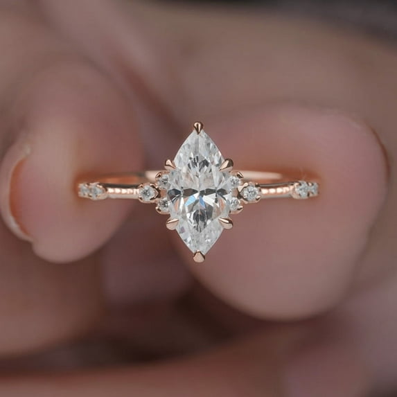 Cora Jewellery 1CT Marquise Moissanite Vintage Style Engagement Ring For Women, 18K Rose Gold