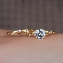 Cora Jewellery 1CT Round MoissaniteTwig Engagement Ring Set For Women, 14K Yellow Gold