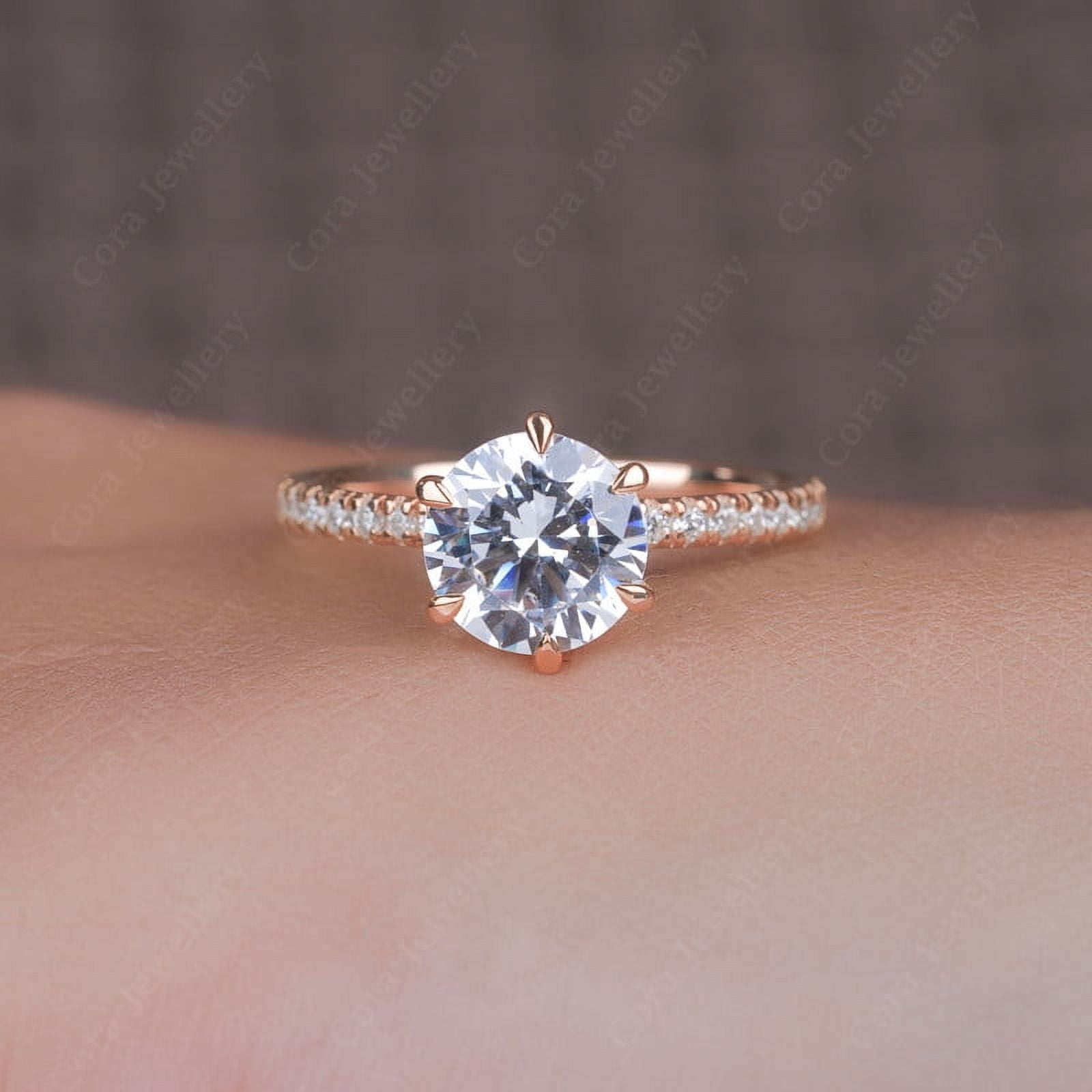 Cora Jewellery 2.0CT Round Moissanite Engagement Ring for Women, 10K Rose Gold, 6.5 US