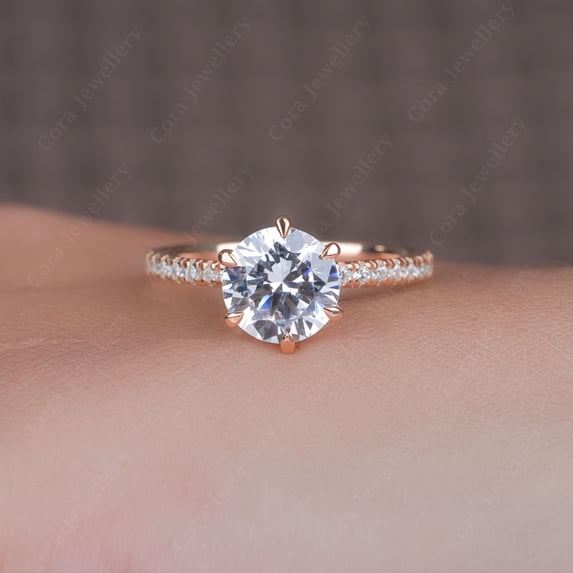 Cora Jewellery 2.0CT Round Moissanite Engagement Ring for Women, 10K Rose Gold, 7 US