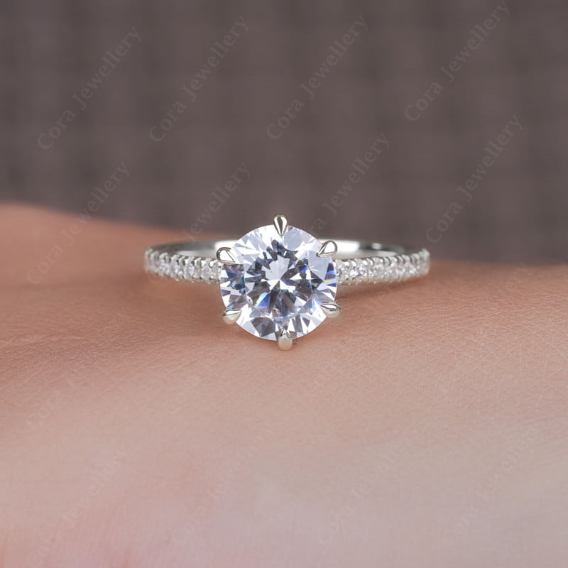 Cora Jewellery 2.0CT Round Moissanite Engagement Ring for Women, 10K White Gold, 5 US
