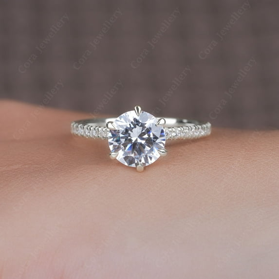 Cora Jewellery 2.0CT Round Moissanite Engagement Ring for Women, 18K White Gold, 8.5 US