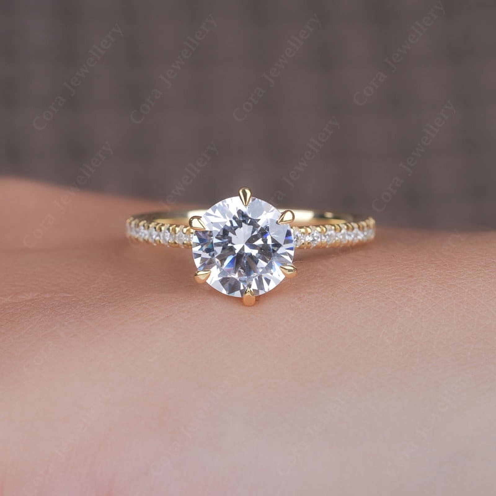Cora Jewellery 2.0CT Round Moissanite Engagement Ring for Women, 18K Yellow Gold, 8 US