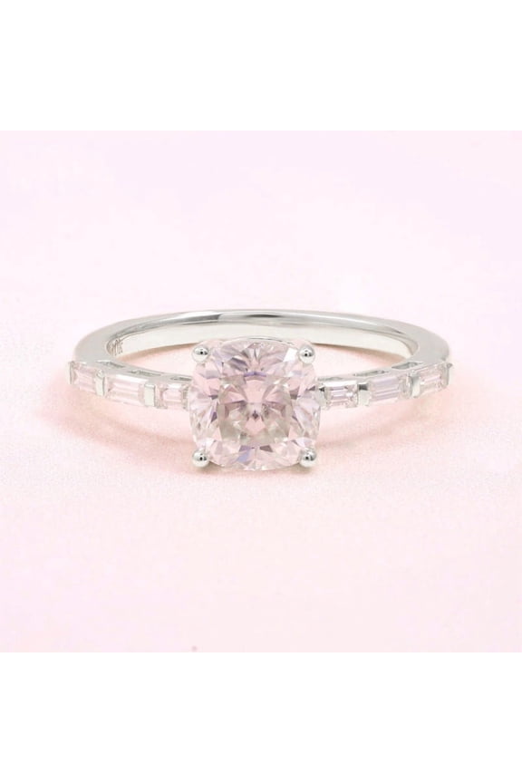 2.15CT Cushion Cut Moissanite Solitaire Engagement Ring For Women, 10K White Gold