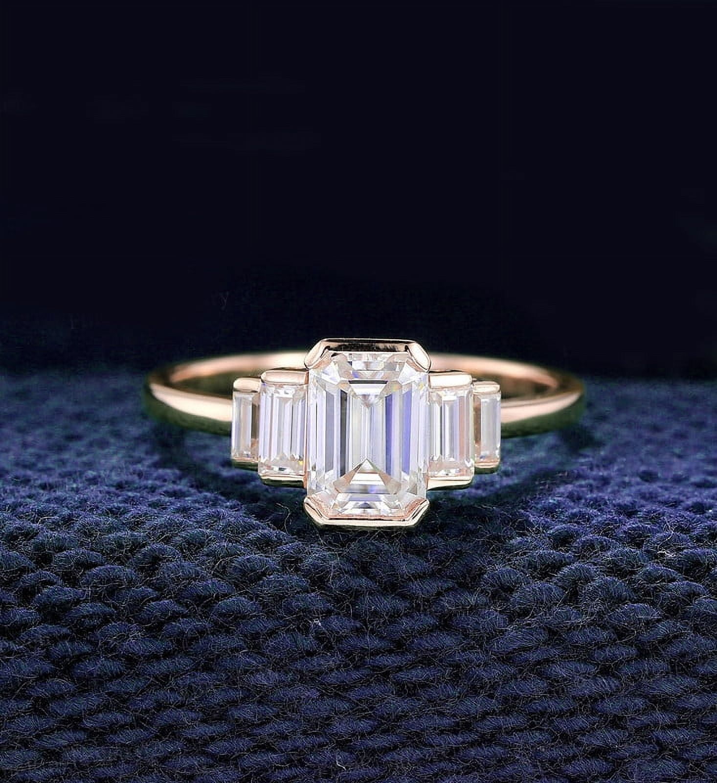 Cora Jewellery 2.25CT Emerald cut Moissanite 5 Stone Engagement Ring For Women, 10K Rose Gold