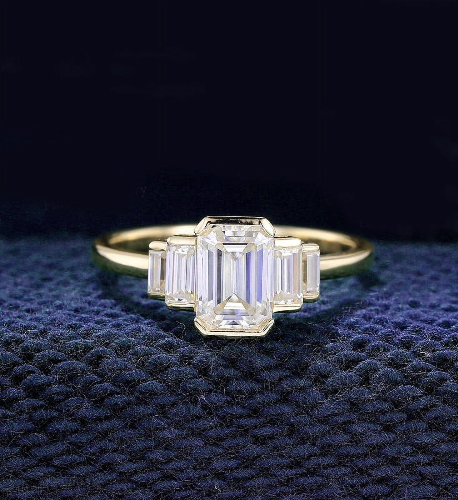 Cora Jewellery 2.25CT Emerald cut Moissanite 5 Stone Engagement Ring For Women, 10K Yellow Gold