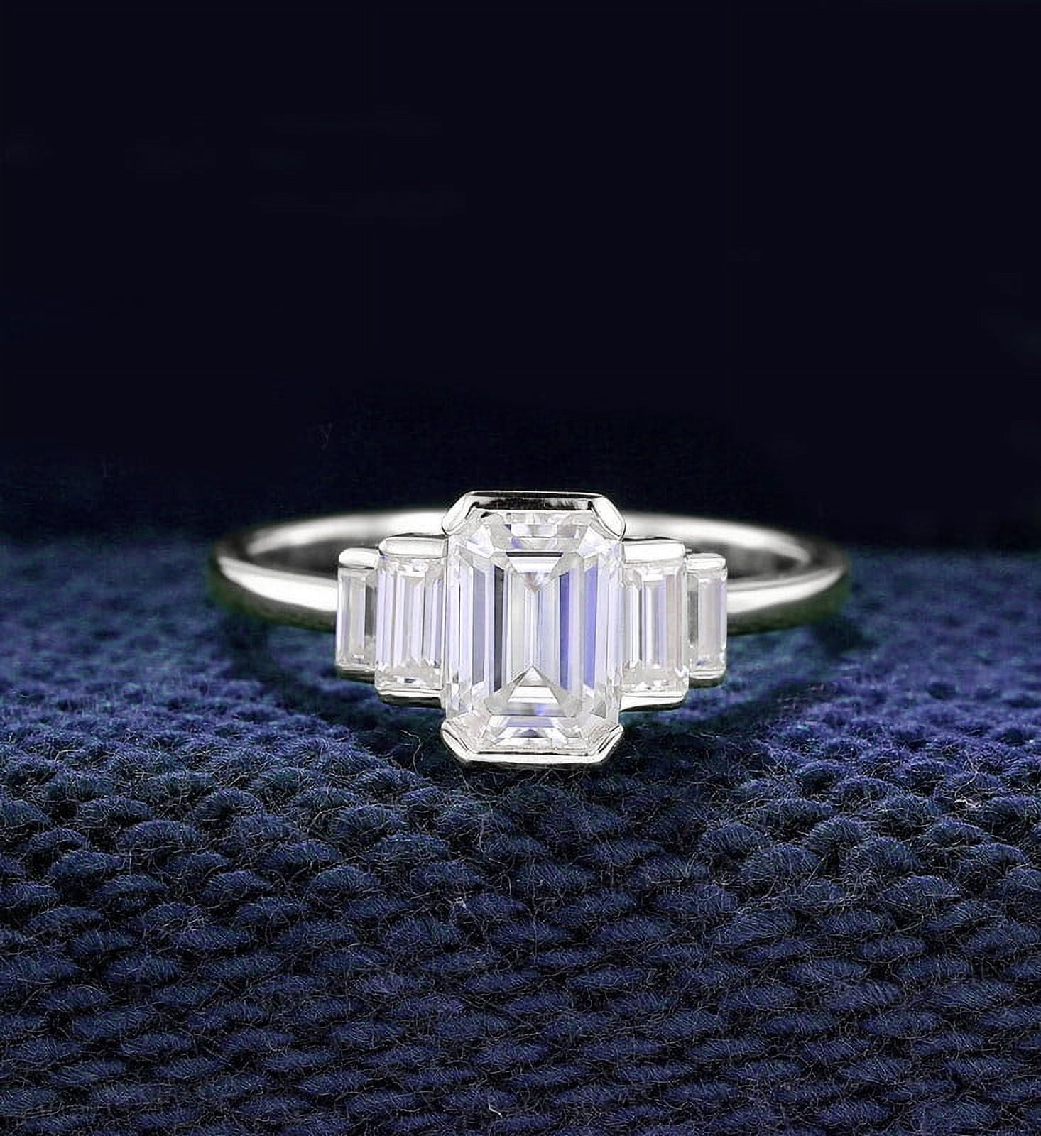Cora Jewellery 2.25CT Emerald cut Moissanite 5 Stone Engagement Ring For Women, 14K White Gold
