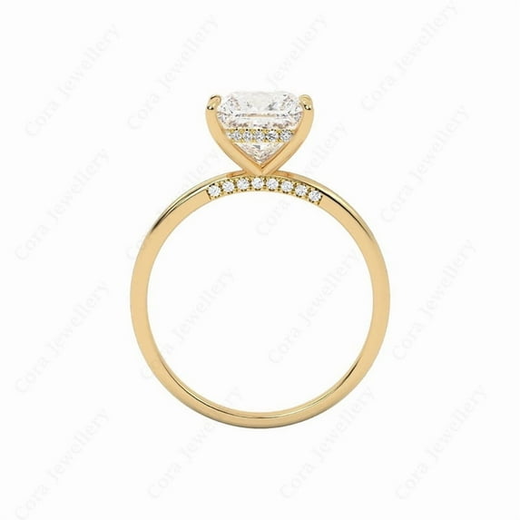 Cora Jewellery 2.5CT Bridge Diamond Radiant Moissanite Hidden Halo Engagement Ring For Women, 14K Yellow Gold