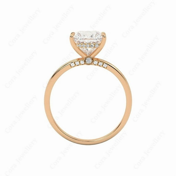 Cora Jewellery 2.5CT Bridge Diamond Radiant Moissanite Hidden Halo Peekaboo Engagement Ring For Women, 10K Rose Gold