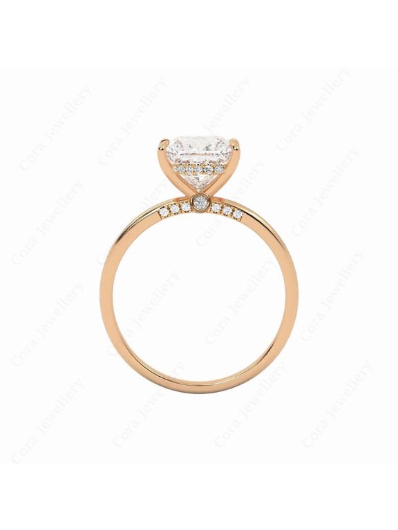 2.5CT Bridge Diamond Radiant Moissanite Hidden Halo Peekaboo Engagement Ring For Women, 10K Rose Gold