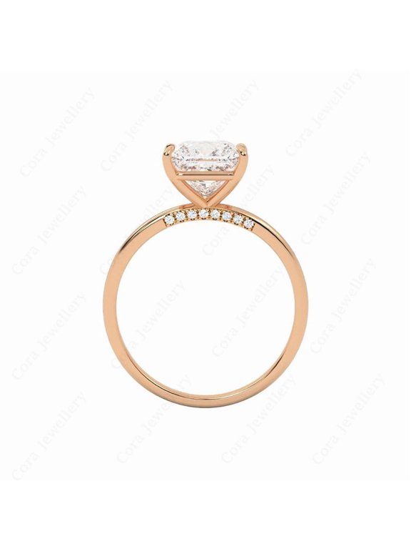2.5CT Bridge Diamond Radiant Moissanite Solitaire Engagement Ring For Women, 10K Rose Gold
