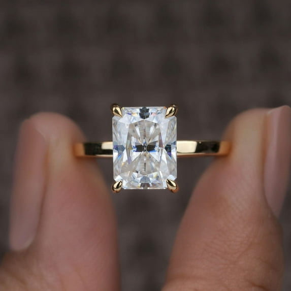 Cora Jewellery 2.5CT Cathedral Setting Radiant Moissanite Hidden Halo Engagement Ring For Women, 14K Yellow Gold