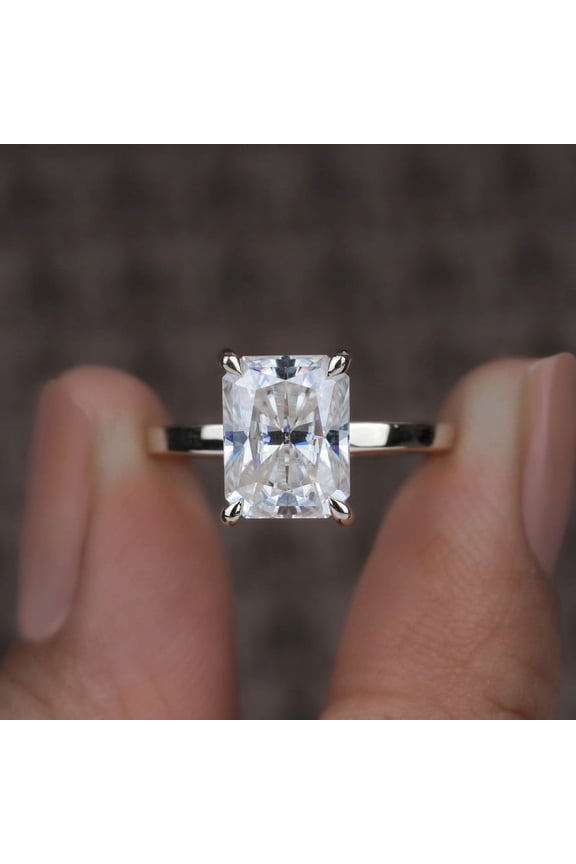 2.5CT Cathedral Setting Radiant Moissanite Hidden Halo Engagement Ring For Women, 18K White Gold