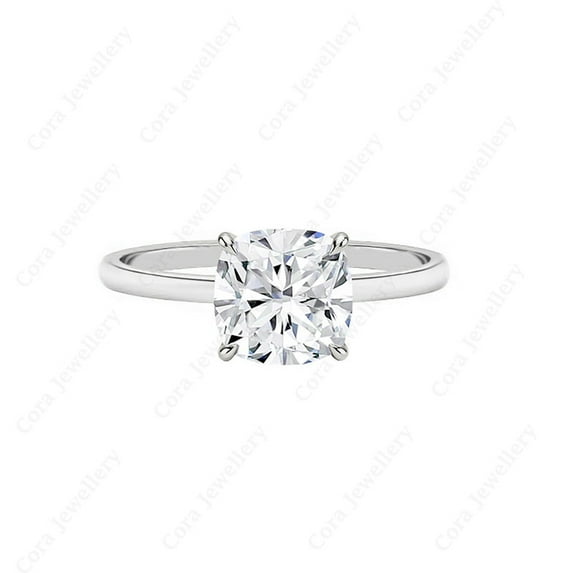 Cora Jewellery 2.5CT Cushion Moissanite Solitaire Engagement Ring For Women, 10K White Gold