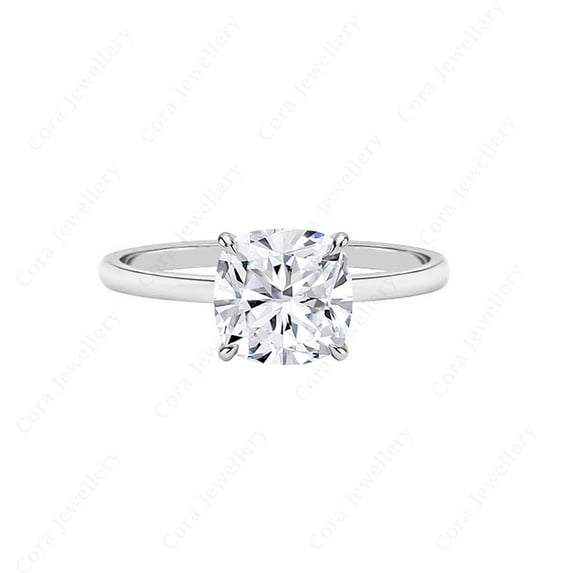 Cora Jewellery 2.5CT Cushion Moissanite Solitaire Engagement Ring For Women, 14K White Gold