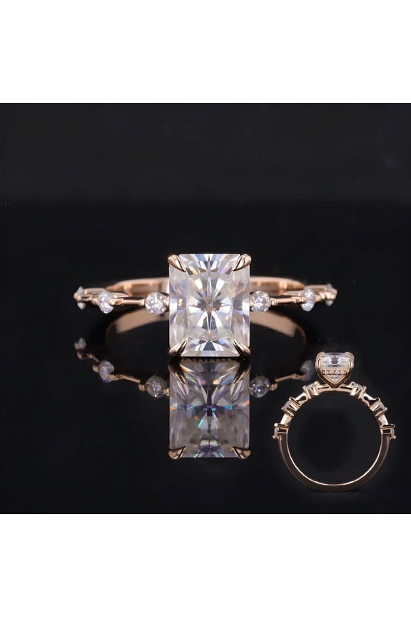 2.5CT Distance Diamond Radiant Moissanite Engagement Ring For Women, 18K Rose Gold