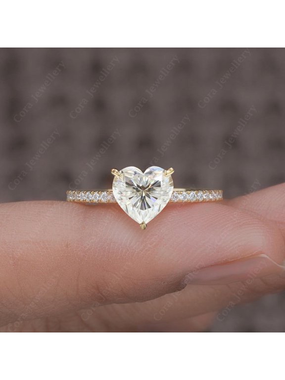 2.5CT Heart Moissanite Simple Solitaire Engagement Ring For Women, 10K Yellow Gold