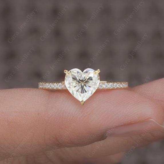 Cora Jewellery 2.5CT Heart Moissanite Simple Solitaire Engagement Ring For Women, 14K Yellow Gold