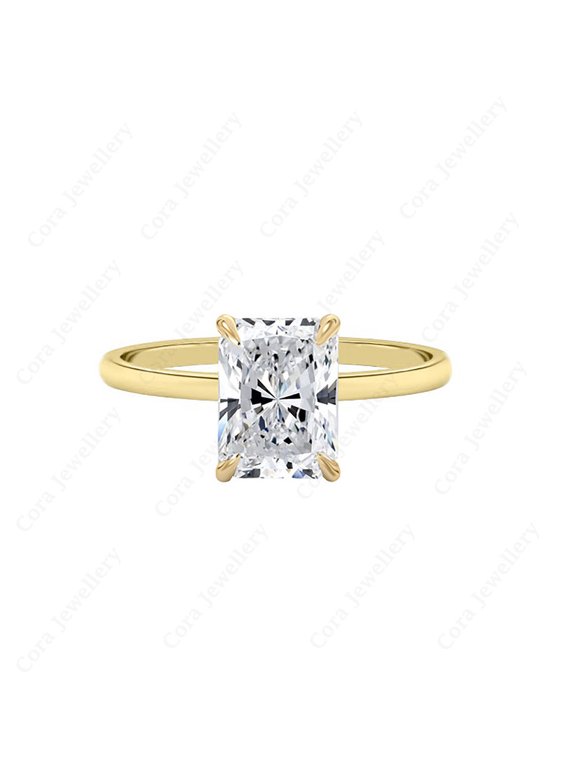 2.5CT Hidden Halo Bridge Diamond Radiant Moissanite Engagement Ring For Women, 10K Yellow Gold