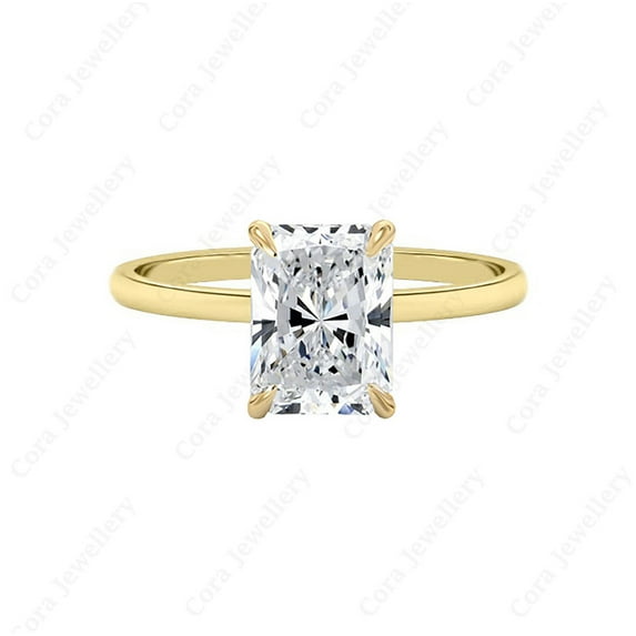 Cora Jewellery 2.5CT Hidden Halo Radiant Moissanite Solitaire Engagement Ring For Women, 14K Yellow Gold