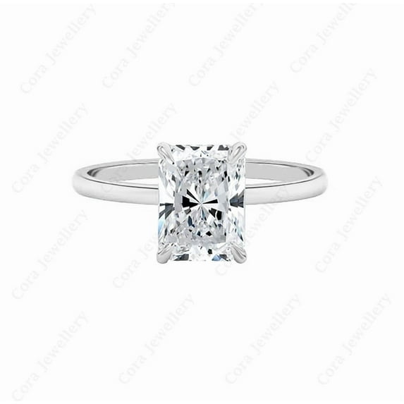 Cora Jewellery 2.5CT Hidden Halo Radiant Moissanite Solitaire Engagement Ring For Women, 18K White Gold
