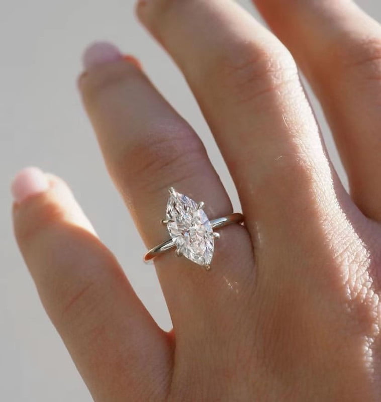 Cora Jewellery 2.5CT Marquise Moissanite Solitaire Engagement Ring For Women, 10K White Gold