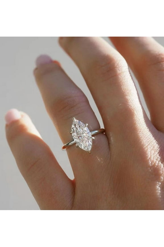 2.5CT Marquise Moissanite Solitaire Engagement Ring For Women, 10K White Gold