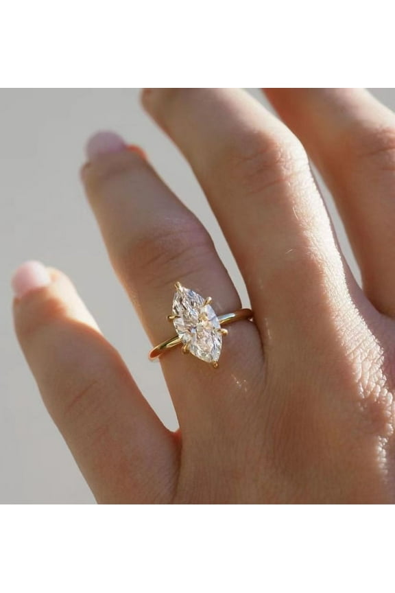 2.5CT Marquise Moissanite Solitaire Engagement Ring For Women, 14K Yellow Gold