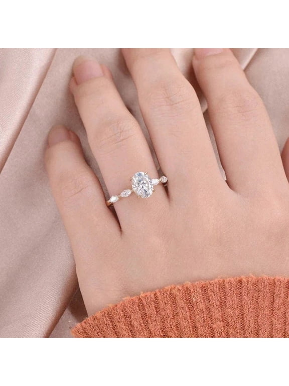 1.5CT Oval Moissanite Engagement Ring For Women, 14K Rose Gold