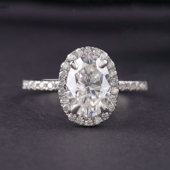 Cora Jewellery 2.5CT Oval Moissanite Halo Engagement Ring For Women, 14K Yellow Gold