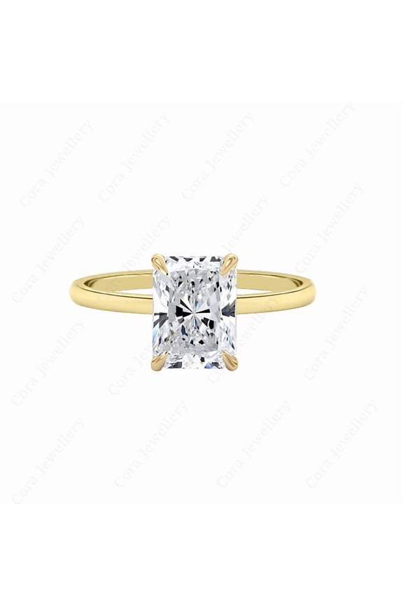 2.5CT Radiant Moissanite Bridge Diamond Solitaire Engagement Ring For Women, 10K Yellow Gold
