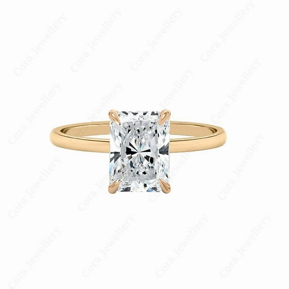 Cora Jewellery 2.5CT Radiant Moissanite Bridge Diamond Solitaire Engagement Ring For Women, 18K Rose Gold
